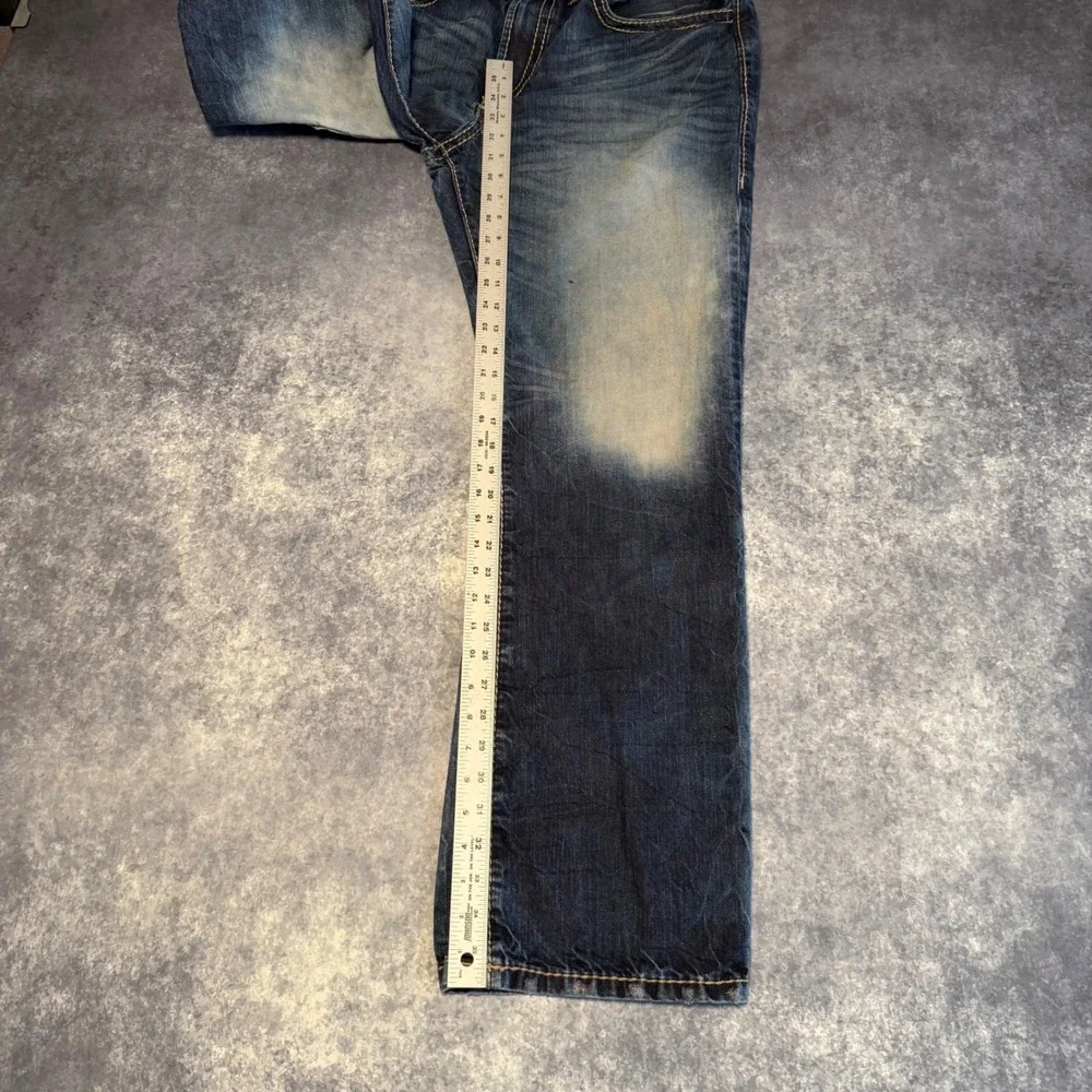 Express Jeans Blake Loose Fit Boot Cut Mens 36x34 Blue Distressed Heavy Stitch